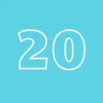 teal square with the outline of the number 20 in the center.