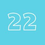 teal square with the outline of a number 22 in the center.