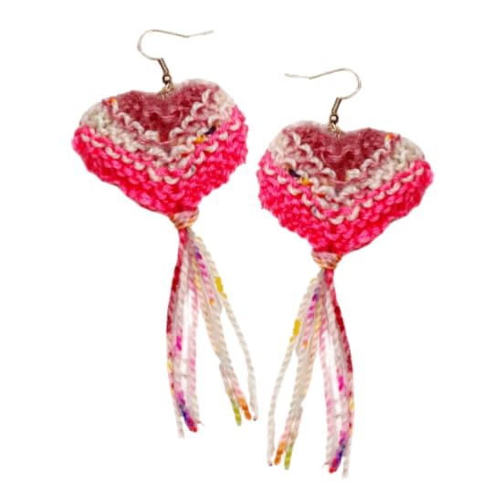 Knit Sock Yarn Heart Earrings