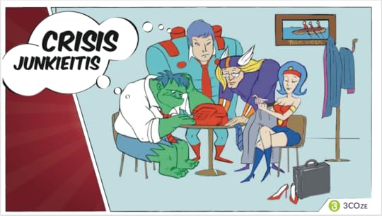 Cartoon drawing of superheroes around a phone waiting for it to ring