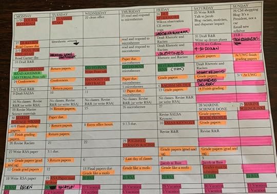 calendar showing highlights for different kinds of work