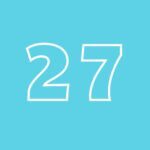 teal square with the outline of a white 27 in the center.