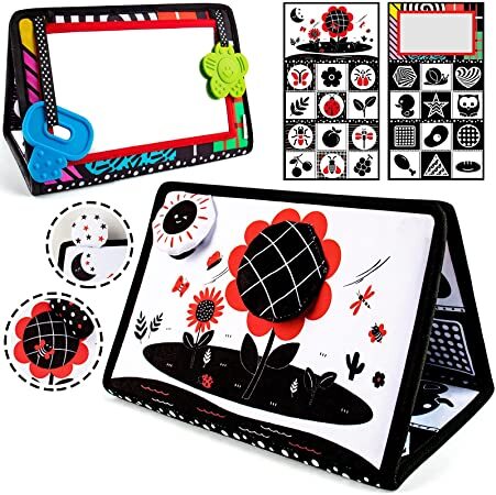 Tummy Time Floor Mirror Black and White Infant Toys 0-3 Months for Newborn Infants Toddler
