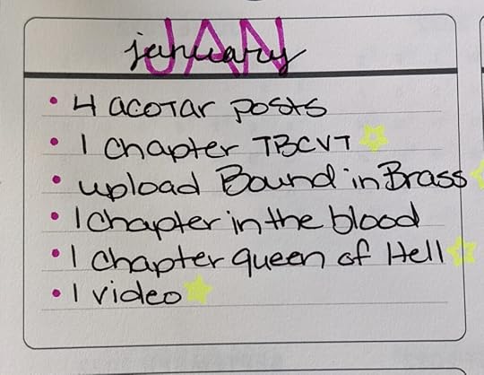 A hand-written list of goals from my planner, with little stars beside the ones I achieved. I'll list the goals individually in the post text.