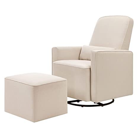 DaVinci Upholstered Swivel Glider with Bonus Ottoman in Cream