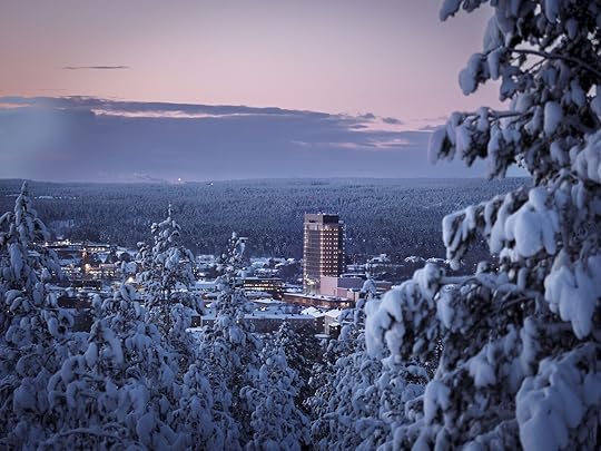 View of the Wood Hotel in a snowy landscape in Sweden