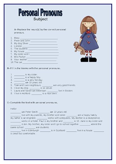 personal pronouns subject worksheet