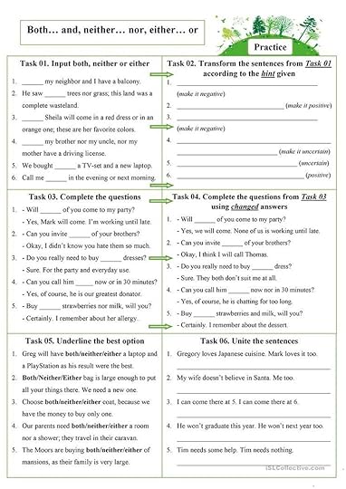 both neither either english esl worksheets for
