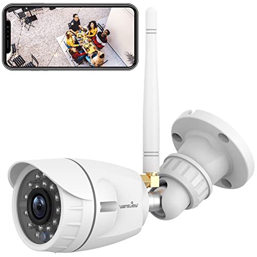 Outdoor Security Camera, wansview1080P Wireless WiFi Home Surveillance Waterproof Camera with Night Vision, Motion Detection, Remote Access, Compatible with Alexa-W4, White