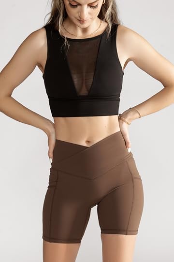 popflex basics vivid crop black deep v mesh ultimate hourglass biker short crossover mocha