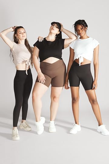 popflex basics city crop tee black white rose taupe tie back hourglass biker short supersculpt legging