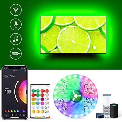 TV LED Backlight 75 Inch TV, USB LED Strip Lights for TV WiFi Smart Music Sync Compatible with Alexa, RGBW 6500K White Color Changing Monitor Bias Lighting, 17.4ft for 75-82 TVs