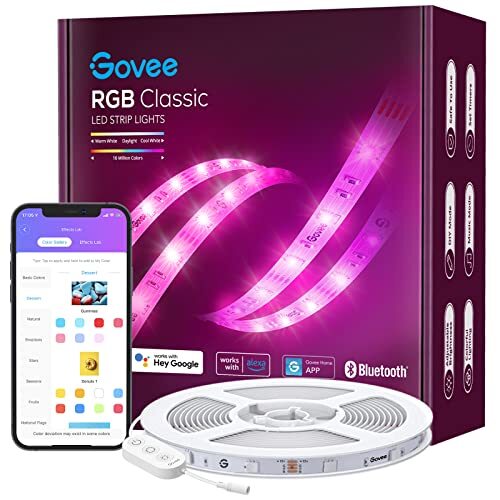 Govee 32.8ft Smart LED Strip Lights, WiFi LED Lights Work with Alexa, Google Assistant, Enhanced Music Sync, App Controlled RGB Strip Lights for Bedroom, Gaming Room, Living Room, Kitchen, Party