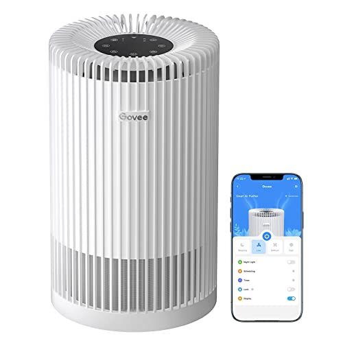 Govee Smart Air Purifiers for Home Large Room, WiFi Air Purifiers for Bedroom Work with Alexa Google Assistant, H13 True HEPA Filter for Dust, Pets, Smoke, Odors, 24dB Night Light