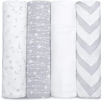 Muslin Swaddle Blankets Neutral Receiving Blanket for Boys and Girls by Comfy Cubs (Grey)