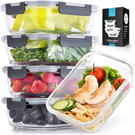 Zulay Large 5 Pack Glass Storage Containers With Lids - 36 oz Glass Food Storage Containers