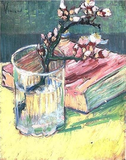 Vincent Van Gogh - Blossoming Almond Branch in a Glass with a Book (1888)