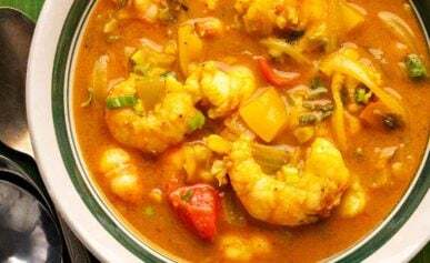 A bowl of Jamaican curry shrimp