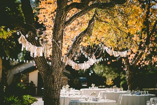 Tables set for a wedding in a garden