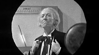 The first Doctor Who staring down the eye-stalk of a Dalek