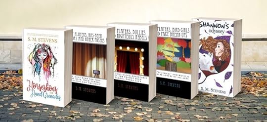 5 books by s.m. stevens in a row with leaves