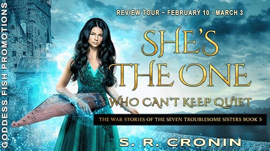 Goddess Fish book tour banner for She's the One Who Can't Keep Quiet