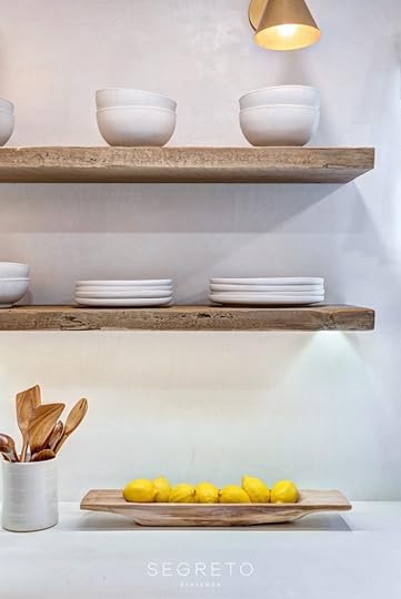Detail shot of kitchen open shelving