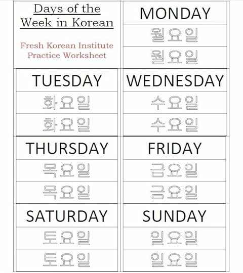 days of the week in korean practice vocabulary writing