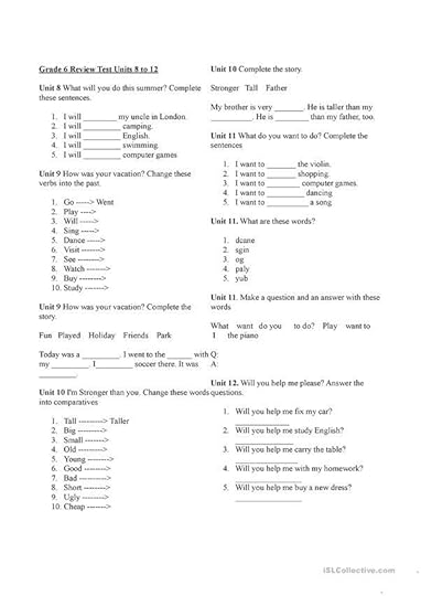 korean elementary english review grade 6 units 8 to 12