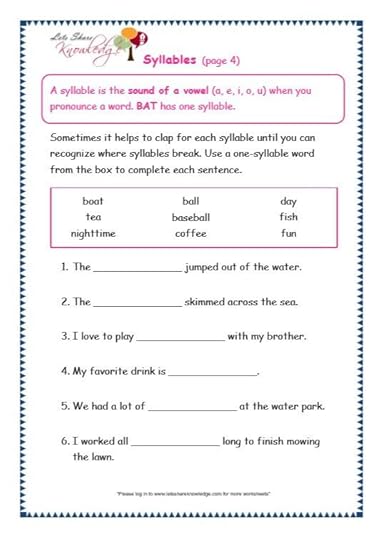 grade 1 grammar worksheets syllables syllable worksheet
