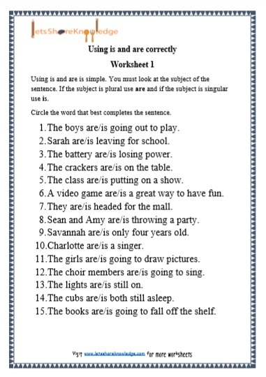 grade 1 grammar is and are printable worksheets lets