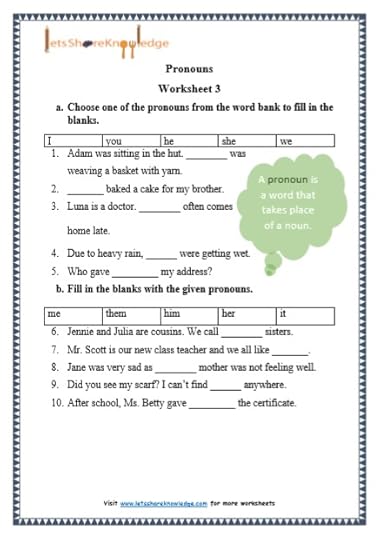 grade 1 grammar pronouns printable worksheets lets