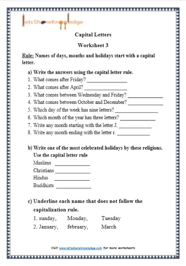 grade 1 grammar capital letters printable worksheets