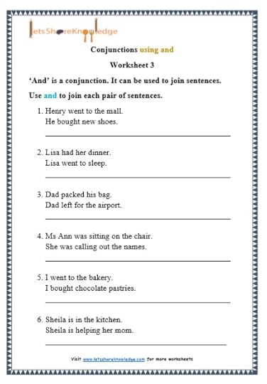 grade 1 grammar conjunctions using and printable