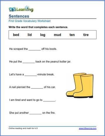 complete the sentence for grade 1 k5 learning