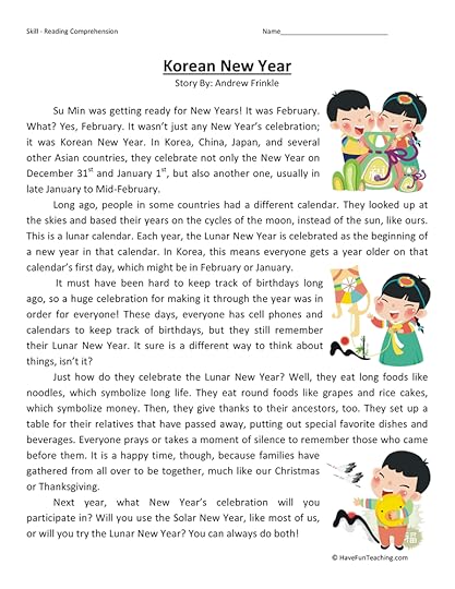 korean new year reading comprehension worksheet have fun