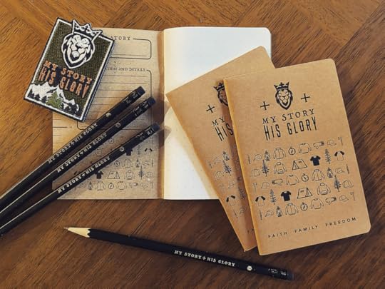 Four pencils, three notepads, and a patch, all with the caption