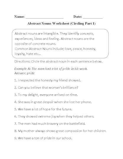 nouns worksheets abstract nouns worksheets