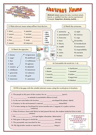 abstract nouns english esl worksheets for distance learning and physical classrooms
