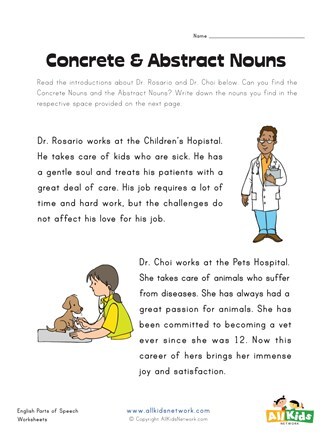 concrete and abstract nouns worksheet 2 all kids network