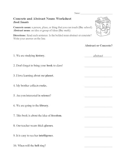 concrete and abstract nouns worksheet parts of speech activity