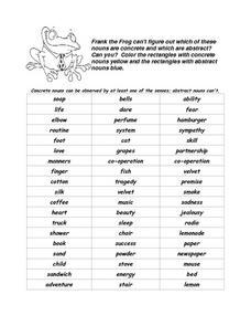 concrete and abstract nouns coloring worksheet for 5th 7th grade lesson planet