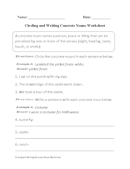 nouns worksheets concrete nouns worksheets