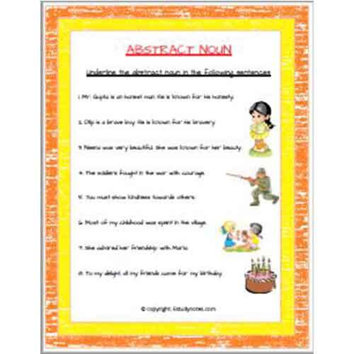 english abstract noun worksheet 1 grade 2 estudynotes