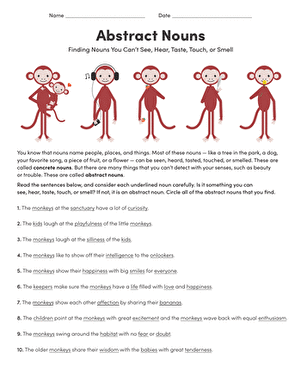 abstract nouns worksheet education com