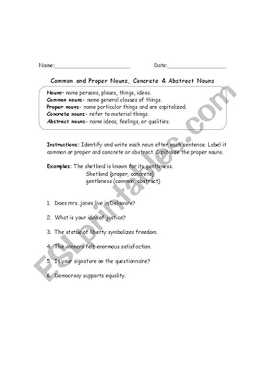 common proper abstract concrete nouns esl worksheet by mvenezuela