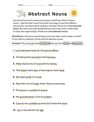 abstract nouns for kids worksheet education com