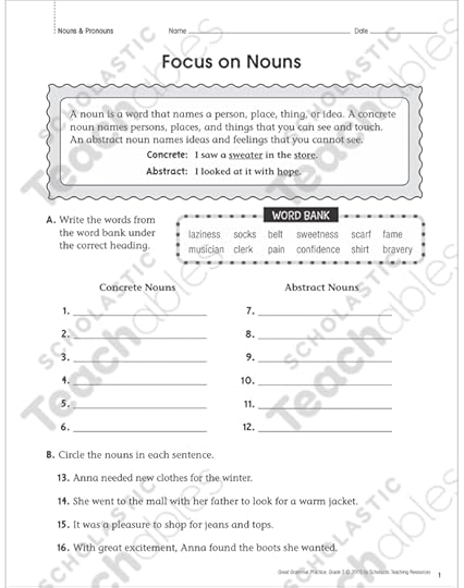 focus on nouns grammar practice page printable skills sheets