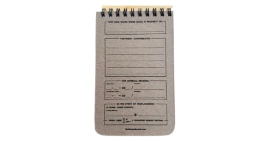 picture of the inside cover of a Field Notes Heavy Duty notebook. Places to write name, address, contact info.