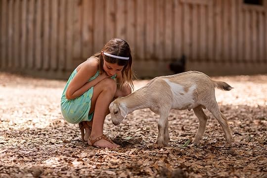 Kid petting a goat on Daufuskie Island